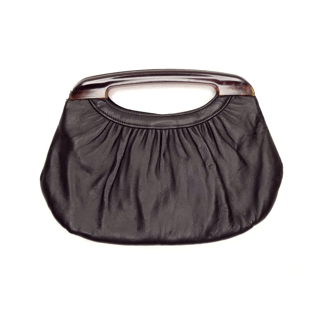 Leather Clutch with Acrylic Handle